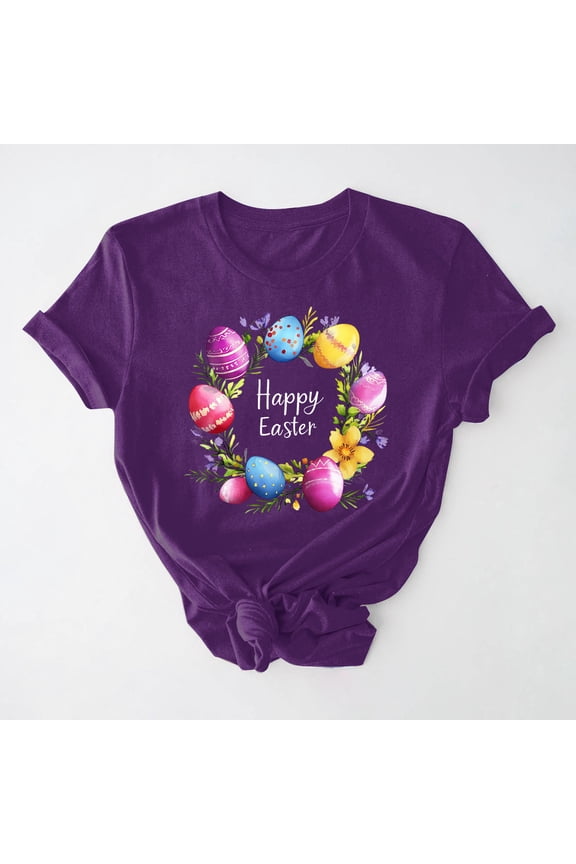Plus Size Womens Shirts Short Sleeve Graphic Easter Women's Plus Size Tops Party Relaxed Fit Casual Soft Tops,Purple XL