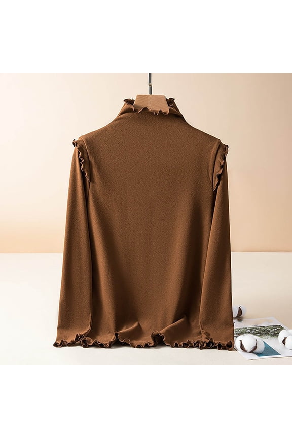 Plus Size Womens Shirts Turtleneck Fall Winter Long Sleeve Tops for Women Slim Casual Layering Brown Soft Shirts,L