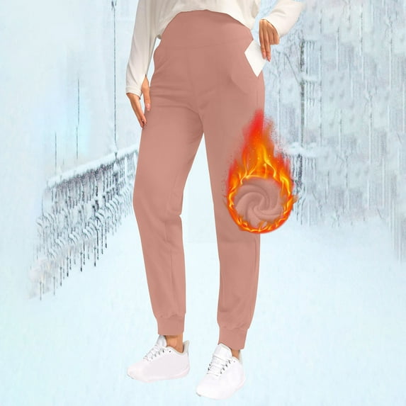 VgaVtl Plus Size Yoga Pants for Women High Waist Womens Pants Fitness Solid Color Pink Pocket Skinny Fleece Pants