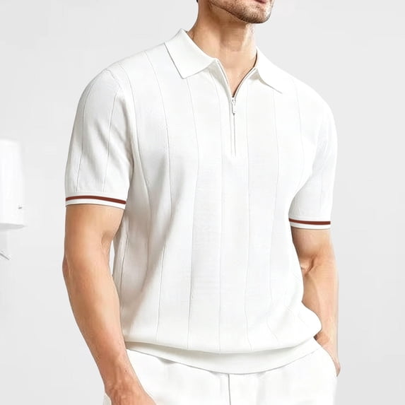 VgaVtl Polo Mens Shirts Knit Summer Short Sleeve Plain Men's Tshirt Collared Leisure Half Zipper Going Out