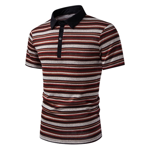 VgaVtl Polo Mens Summer Short Sleeve Striped Casual Slim Outdoor Shirts for Men Collared Everyday Button