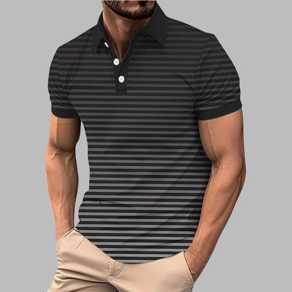 VgaVtl Polo Shirt Men Summer Big and Tall Short Sleeve Vacation Button Casual Teeshirts for Men Striped Collared