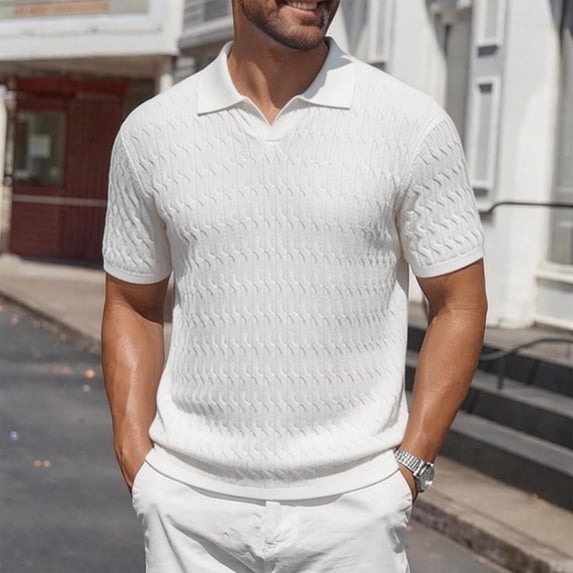 VgaVtl Polo Shirts for Men Knit Summer Short Sleeve Casual T Shirt Men Slim Everyday Soft Collared Solid Color