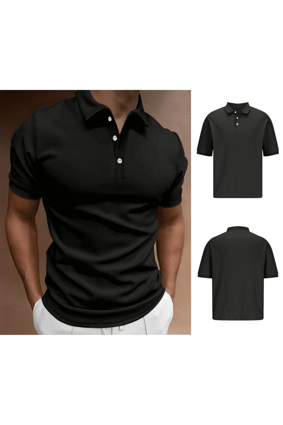 Polo Short Sleeve Shirts for Men Lapel Clothes for Men Shirts Regular Solid Color Casual Pull-On Shirts,Black XXL
