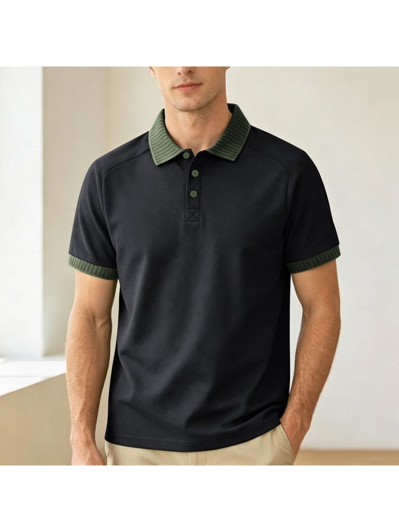 Polo Style Shirts for Men Preppy Summer Short Sleeve Mens T Shirts Everyday Casual Button Color Block Collared
