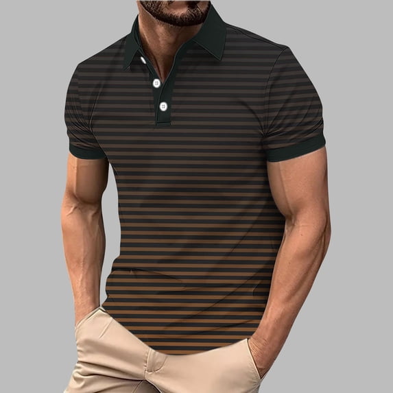 VgaVtl Polo Style Shirts for Men Summer Big and Tall Short Sleeve Vacation Button Collared Tops for Men Striped Casual