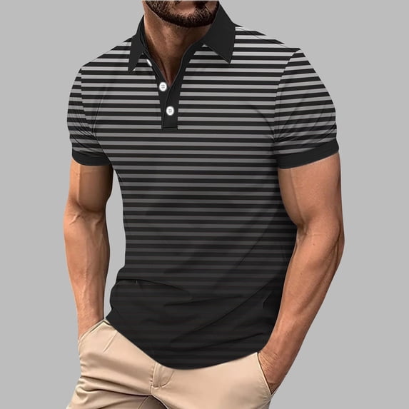 VgaVtl Polo for Men Short Sleeve Big and Tall Summer Vacation Casual Mens T Shirts Striped Collared Button