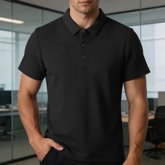 VgaVtl Polo for Men Short Sleeve Summer Pullover Collared Plain Office Thin Casual Button Clothing for Men