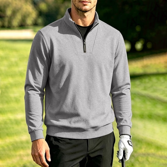 VgaVtl Pullover Mens Sweatshirt Fall Winter Long Sleeve Collared Solid Officewear Regular Tops for Men Zipper Leisure