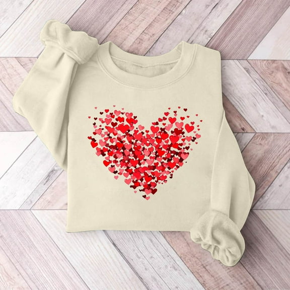VgaVtl Pullover Women's Sweatshirts Long Sleeve Valentines Day Ladies Tops Loose Lightweight Holiday Heart Print Tops