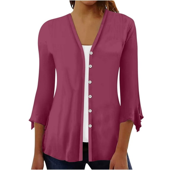 VgaVtl Purple Cardigans for Women 3/4 Sleeve Lightweight Cardigans for Women Tunic Solid Loose Casual Button Cardigans