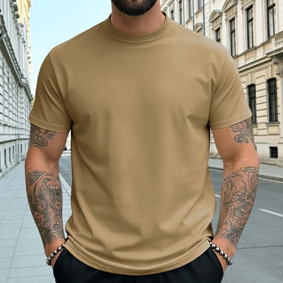 VgaVtl Quick Drying Mens T Shirts Short Sleeve Summer Clothes for Men Running Slim Plain Basic Yellow Tops