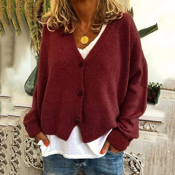 Odbmxy Red Light Weight Cardigan Women Knit Long Sleeve Womens Sweaters Casual Solid Loose Cardigans