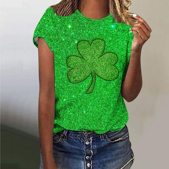VgaVtl Sequin Women T Shirt St. Paddy's Day Short Sleeve Graphic Plus Size Tops Women Relaxed Fit Party Casual Tops,Green 5XL