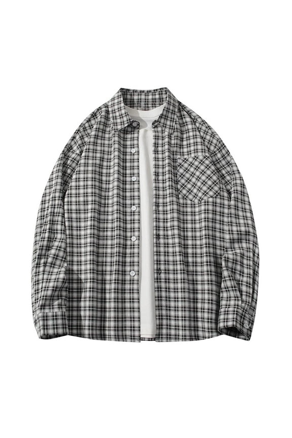 Shirts for Men Cotton Long Sleeve Collared Clothing for Men Button down Black Relaxed Fit Plaid Vacation Muscle Shirts,XXL