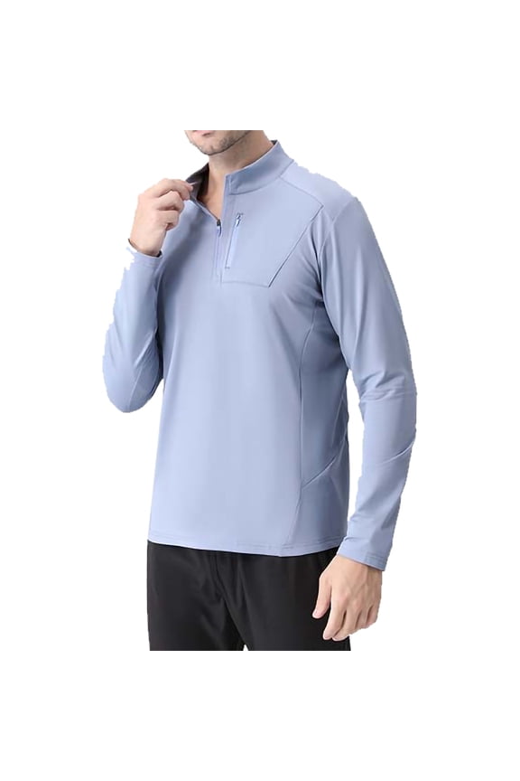 Shirts for Men Long Sleeve Fall Winter Turtleneck Clothing for Men Casual Solid Sports Outdoors Half Zipper Blue Shirts,S