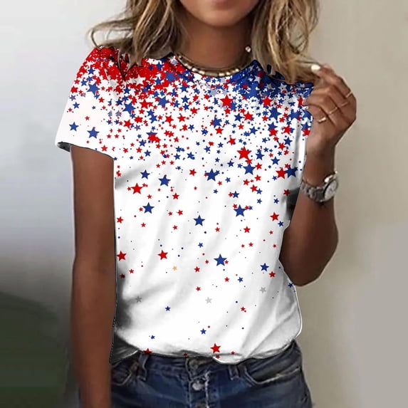 VgaVtl Shirts for Women 2025 Short Sleeve Independence Tops Women Loose Festivals Casual Patriotic Stars Tops,3XL