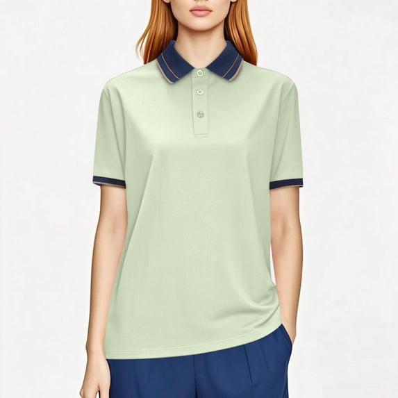 VgaVtl Shirts for Women Collared Polo Short Sleeve Women Plus Size Tops Solid Color Casual Button Loose Workout Tops,Green S
