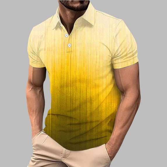 VgaVtl Short Sleeve Men Polo Shirt Big and Tall Summer Collared Button Gradient Color Shirts for Men Casual Workout