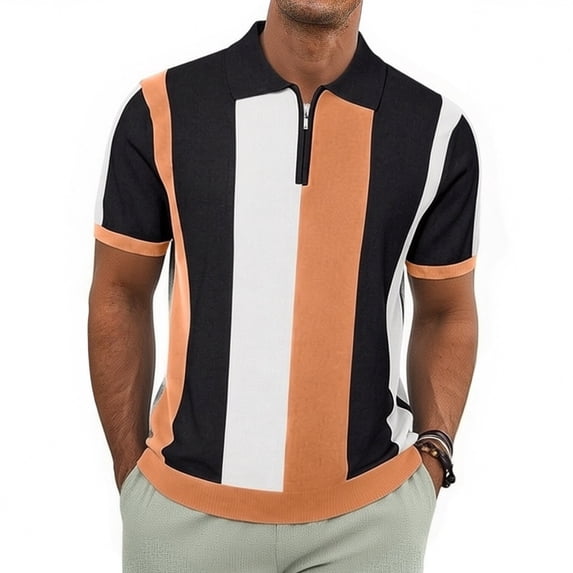 VgaVtl Short Sleeve Men Polo Shirts Big and Tall Summer Collared Zipper Outdoor Color Block Leisure Mens Tops