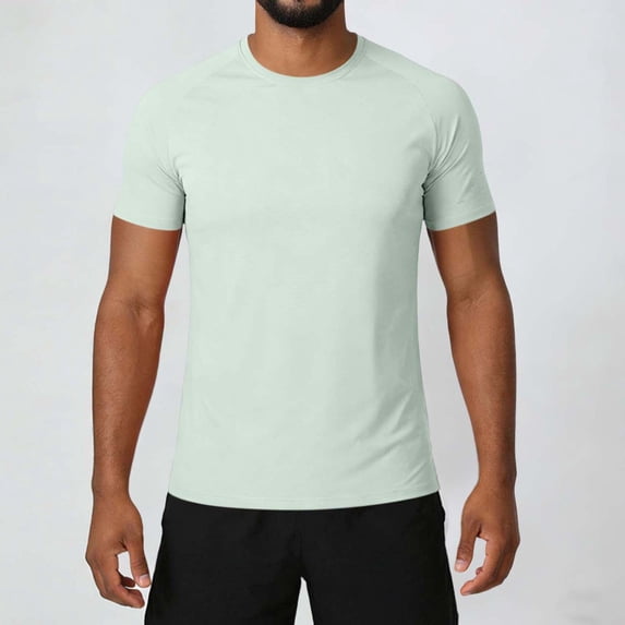 VgaVtl Short Sleeve Men's Tshirt Sports Summer Tops for Men Gym Green Casual Solid Fitness Loose Tops