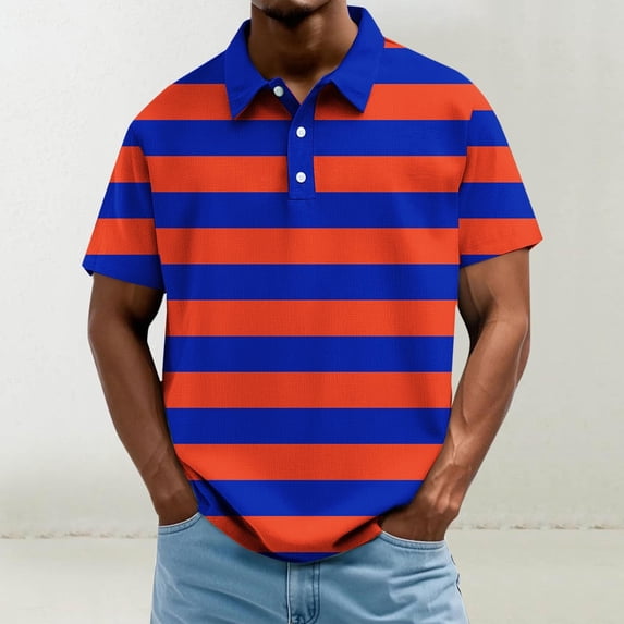 VgaVtl Short Sleeve Mens Polo Shirt Big and Tall Summer Striped Collared Workout Button Casual Mens Shirts