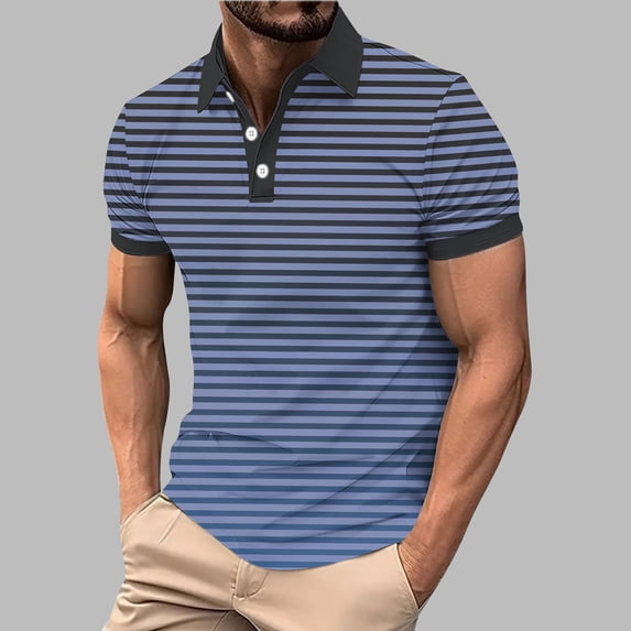 VgaVtl Short Sleeve Mens Polo Shirts Summer Big and Tall Collared Vacation Button Casual Teeshirts for Men Striped