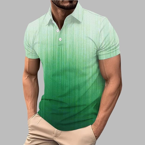 VgaVtl Short Sleeve Polo Mens Big and Tall Summer Teeshirts for Men Workout Collared Gradient Color Casual Button