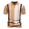 thumbnail image 1 of VgaVtl Short Sleeve Polo Shirt for Men Knit Summer Tops for Men Yellow Regular Striped Casual Office Button Shirts, 1 of 8