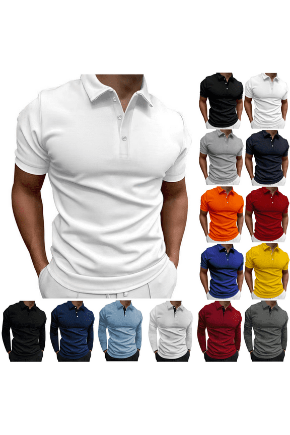Short Sleeve Polo Shirts for Men Shirts for Men Regular Casual Lapel Solid Color Pull-On Shirts,White L