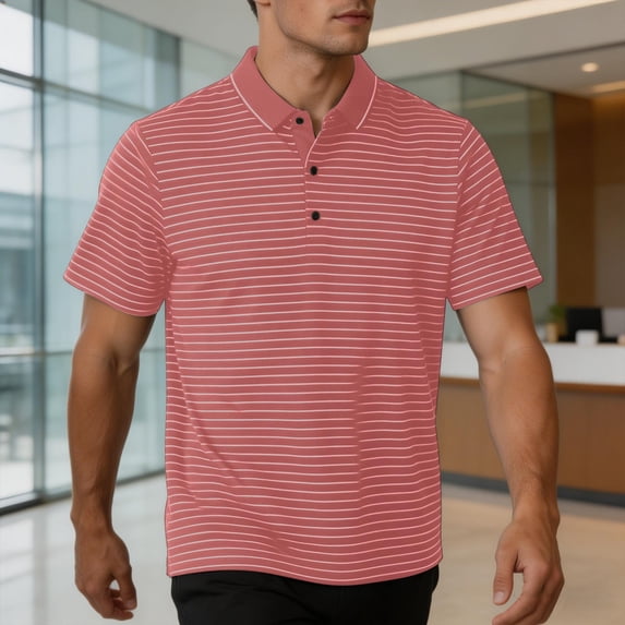 VgaVtl Short Sleeve Polo Shirts for Men Striped Summer Casual Collared Office Everyday Button Clothing for Men