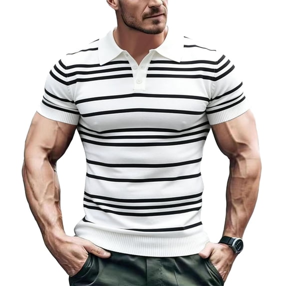 VgaVtl Short Sleeve Polo Style Shirts for Men Big and Tall Summer Men's Tshirt Casual Knit Vacation Striped Collared