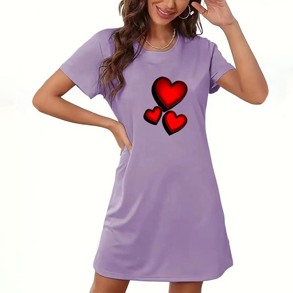 VgaVtl Short Sleeve Sleep Shirts for Women Plus Purple Womens Nightgown Heart Print Lovely Breathable Regular Nightgowns