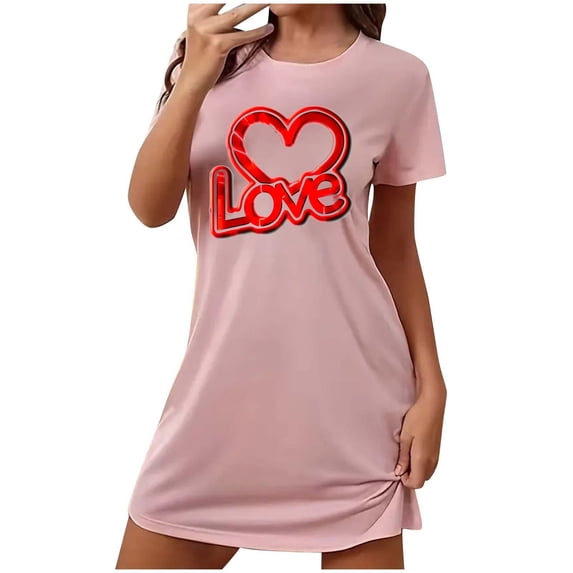 VgaVtl Short Sleeve Sleepshirt for Women Plus Size Pink Women's Sleepwear Valentines Day Print Holiday Soft Loose Nightgowns