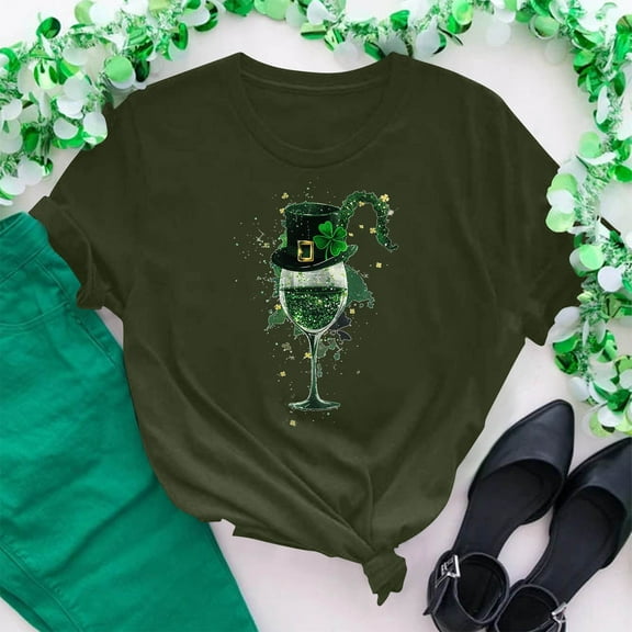 VgaVtl Short Sleeve T-Shirt Women St. Paddy's Day Cotton Plus Size Tops Women Comfy Daily Graphic Leisure Regular Tops,Green 2XL