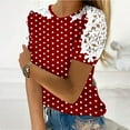 thumbnail image 1 of VgaVtl Short Sleeve T-Shirt for Women Summer Women Plus Size Tops Holiday Ruffles Elegant Polka Dots Casual Loose Shirts,Red M, 1 of 7