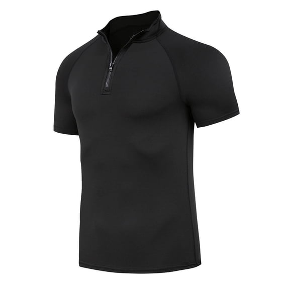 VgaVtl Short Sleeve T Shirts for Men Summer Quick Drying Tops for Men Turtleneck Slim Fitness Plain Black Zipper Tops
