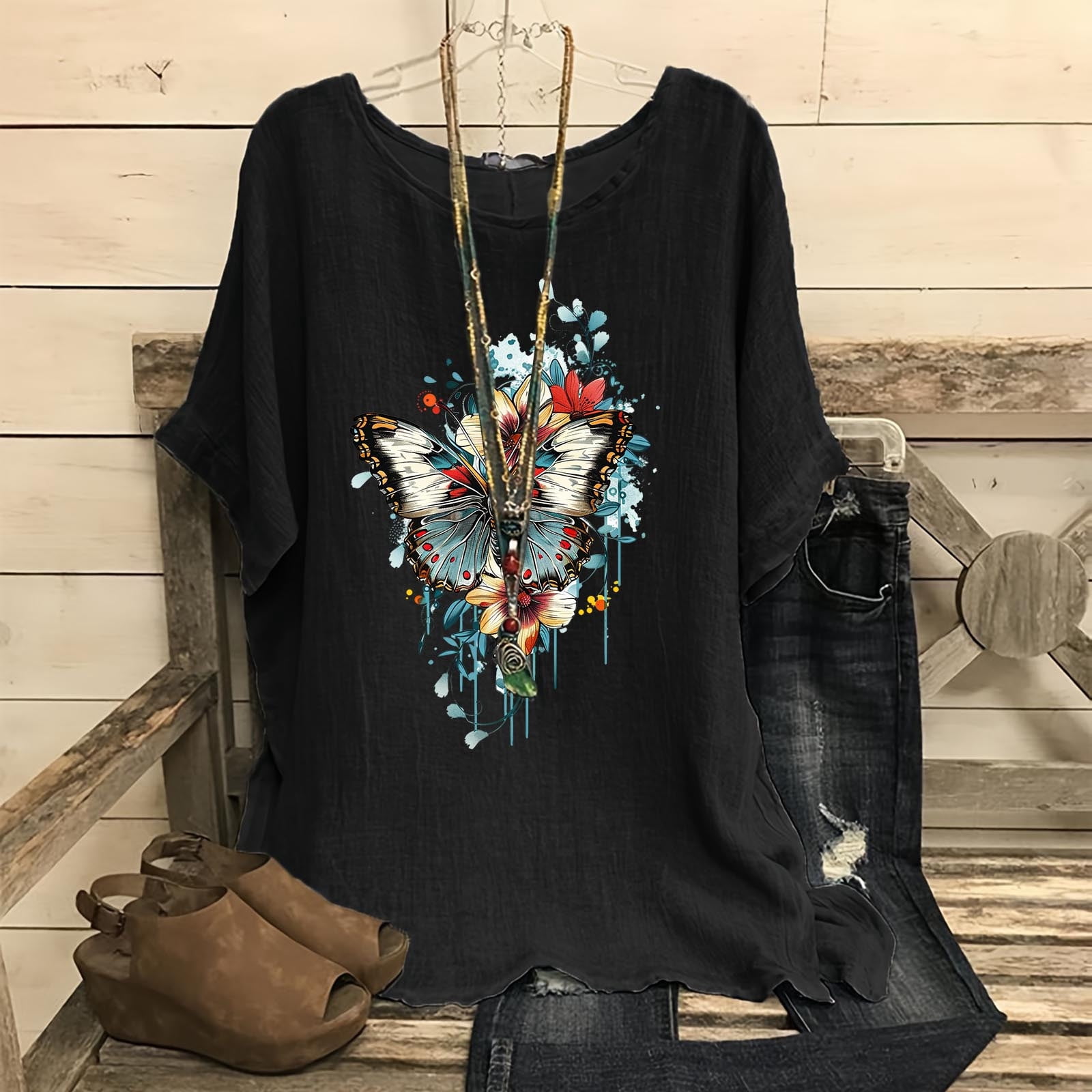 VgaVtl Short Sleeve T Shirts for Women Plus Size Cotton Linen Women ...