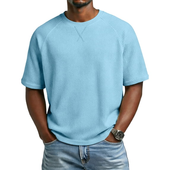 VgaVtl Short Sleeve Tee Shirts for Men Summer Big and Tall Shirts for Men Daily Leisure Solid Color Waffle