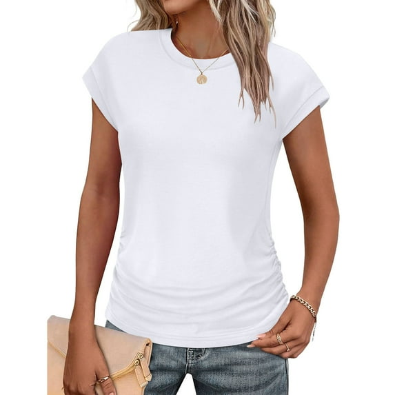 VgaVtl Short Sleeve Tee Shirts for Women Summer Plus Size Womens Tops Relaxed Fit Basic Casual Plain Daily Sports Tops,White S