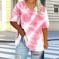 thumbnail image 1 of VgaVtl Short Sleeve Womens Plus Size Tee Shirts V-Neck Women Tops Tie-Dye Leisure Vacation Cute Sports Active Fit Shirts,Pink L, 1 of 5