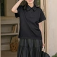 thumbnail image 1 of VgaVtl Short Sleeve Womens Shirt Cotton Collared Polo Women Blouse Solid Button Everyday Loose Casual Tops,Black XXL, 1 of 6