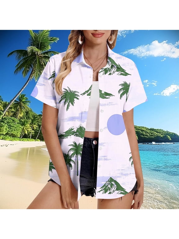Short Sleeve Womens Shirts Collared Blouses for Women Plus Size Camping Graphic Lapel Regular Button up Tops,Purple XXL