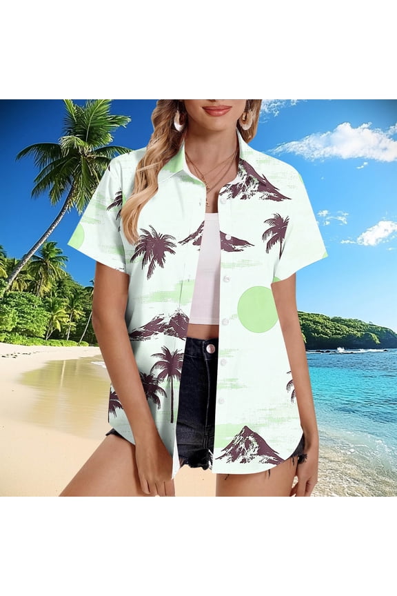Short Sleeve Womens Shirts Plus Size Collared Womens Tops Plus Size Button up Lapel Graphic Regular Camping Tops,Green 5XL