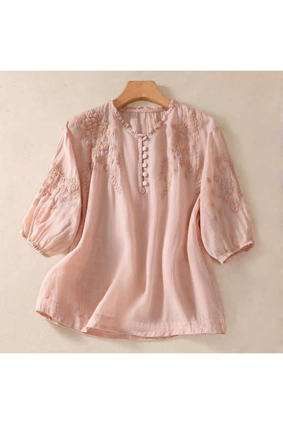 Short Sleeve Womens Summer Tops Crew Neck Pink T-Shirt Loose Casual Solid Tops