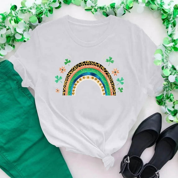 VgaVtl Short Sleeve Womens T Shirts Cotton St. Patrick's Day Women Plus Size Tops Comfy Bow Print Holiday Loose Tops,White M