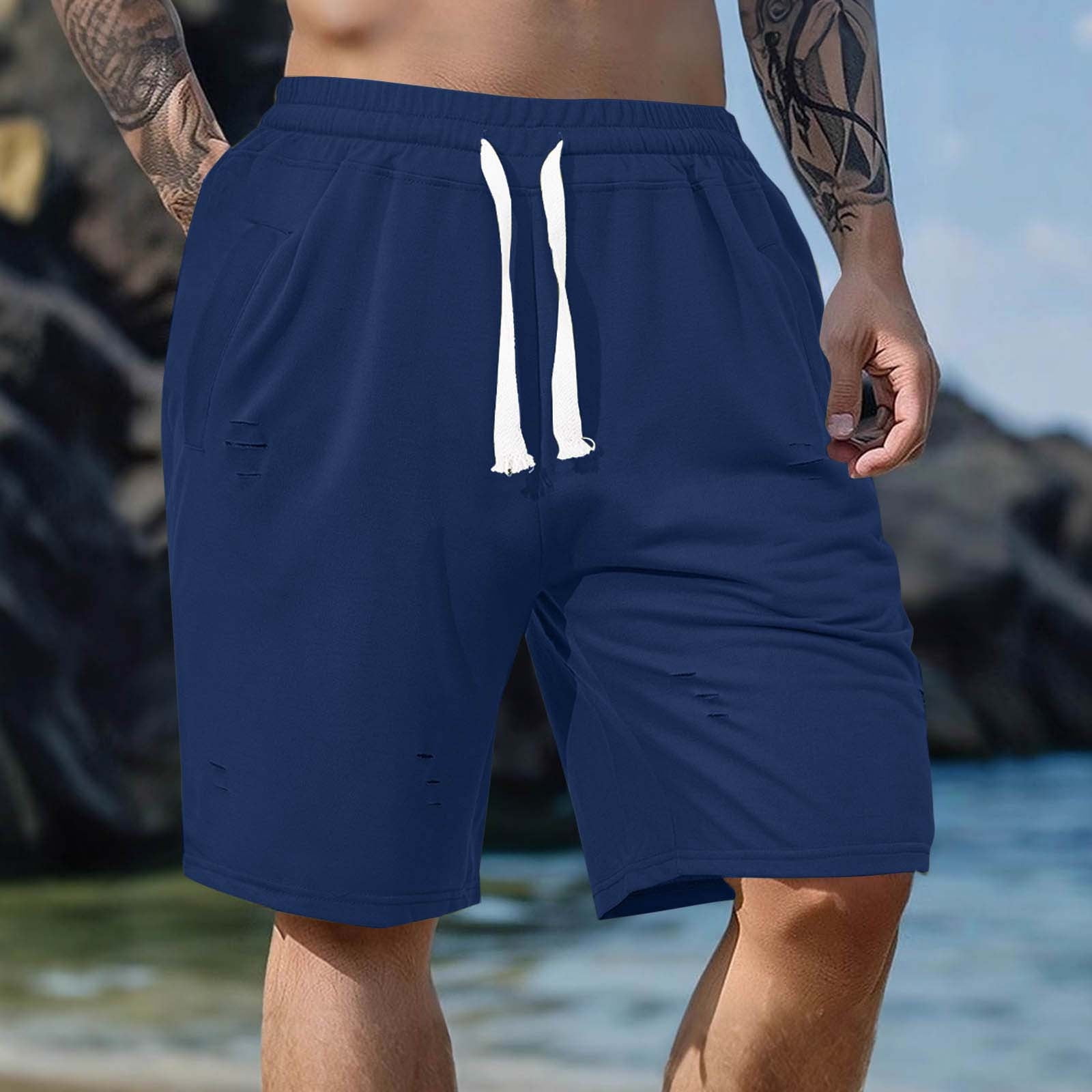 VgaVtl Shorts Men Cotton Big Mens Shorts Pockets Casual Regular Beach ...
