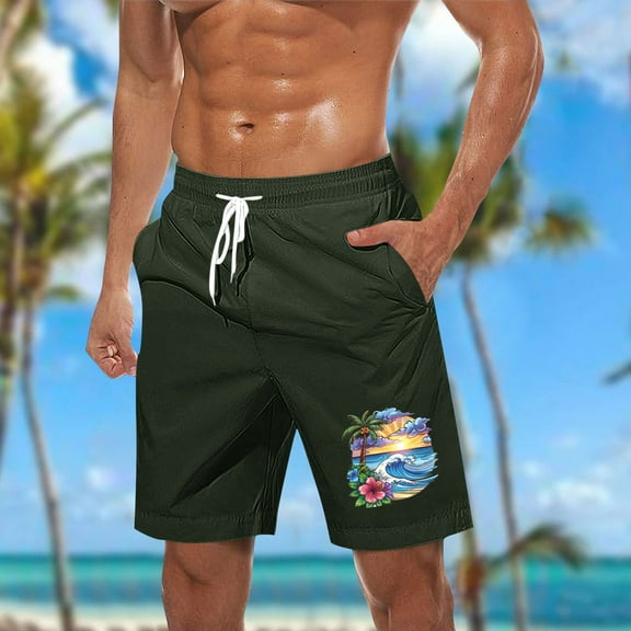 VgaVtl Shorts Men Sports Mens Shorts Big and Tall Drawstring Casual Graphic Regular Hawaii Shorts,Green M