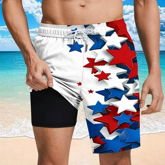 VgaVtl Shorts Men Sports Plus Size Shorts Men Stars Breathable Casual Fourth of July Regular Shorts,Blue 3XL