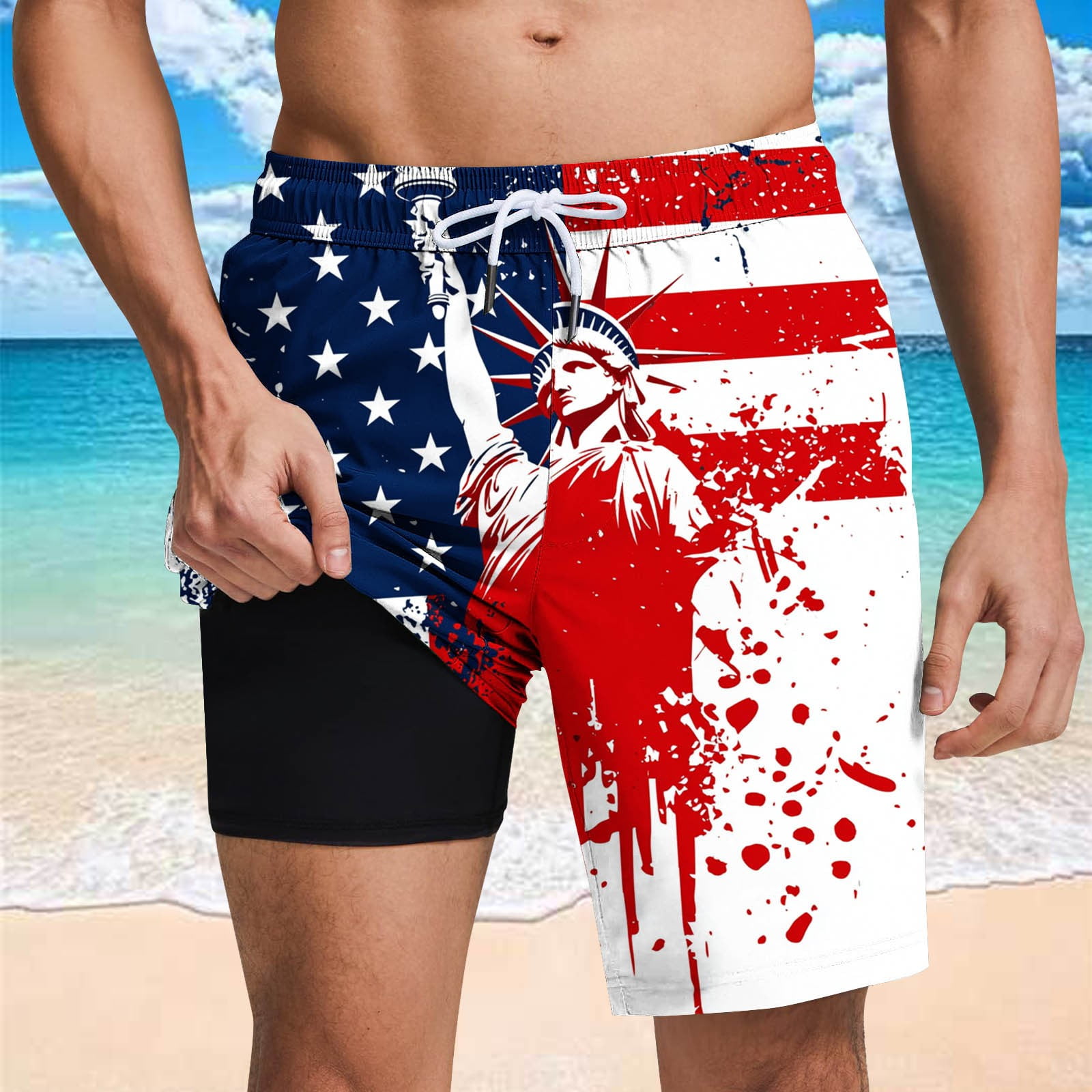 VgaVtl Shorts for Men Beach Big Mens Shorts Regular Independence ...